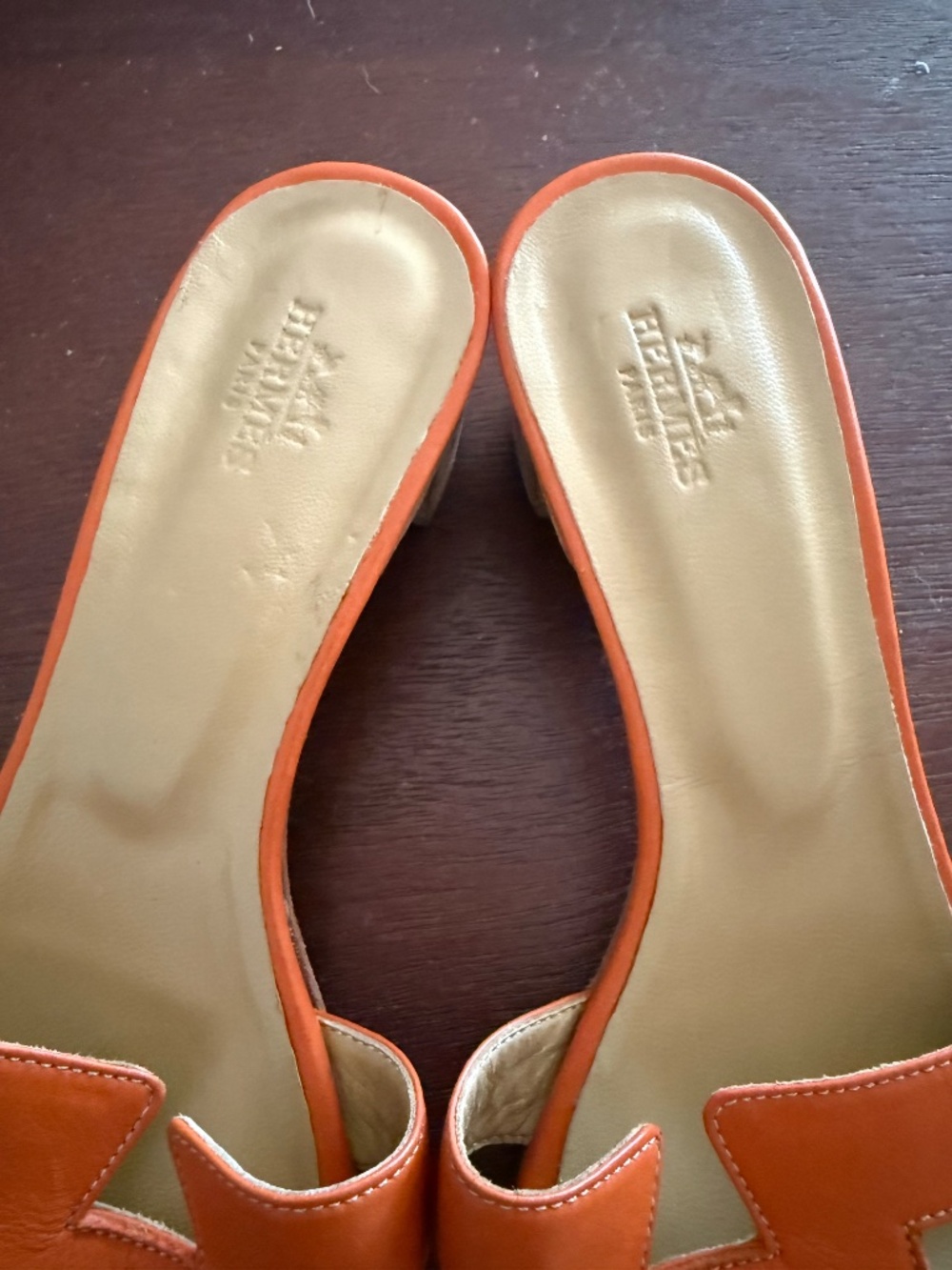 Hermès Oasis Orange Leather Block Heel Sandals – Size 38 (Excellent Condition) - Picture 3 of 11